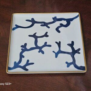 RARE RAYNAUD LIMOGES CRISTOBAL BLUE CORAL PINTO SQUARE SALAD DESSERT PLATE TRAY